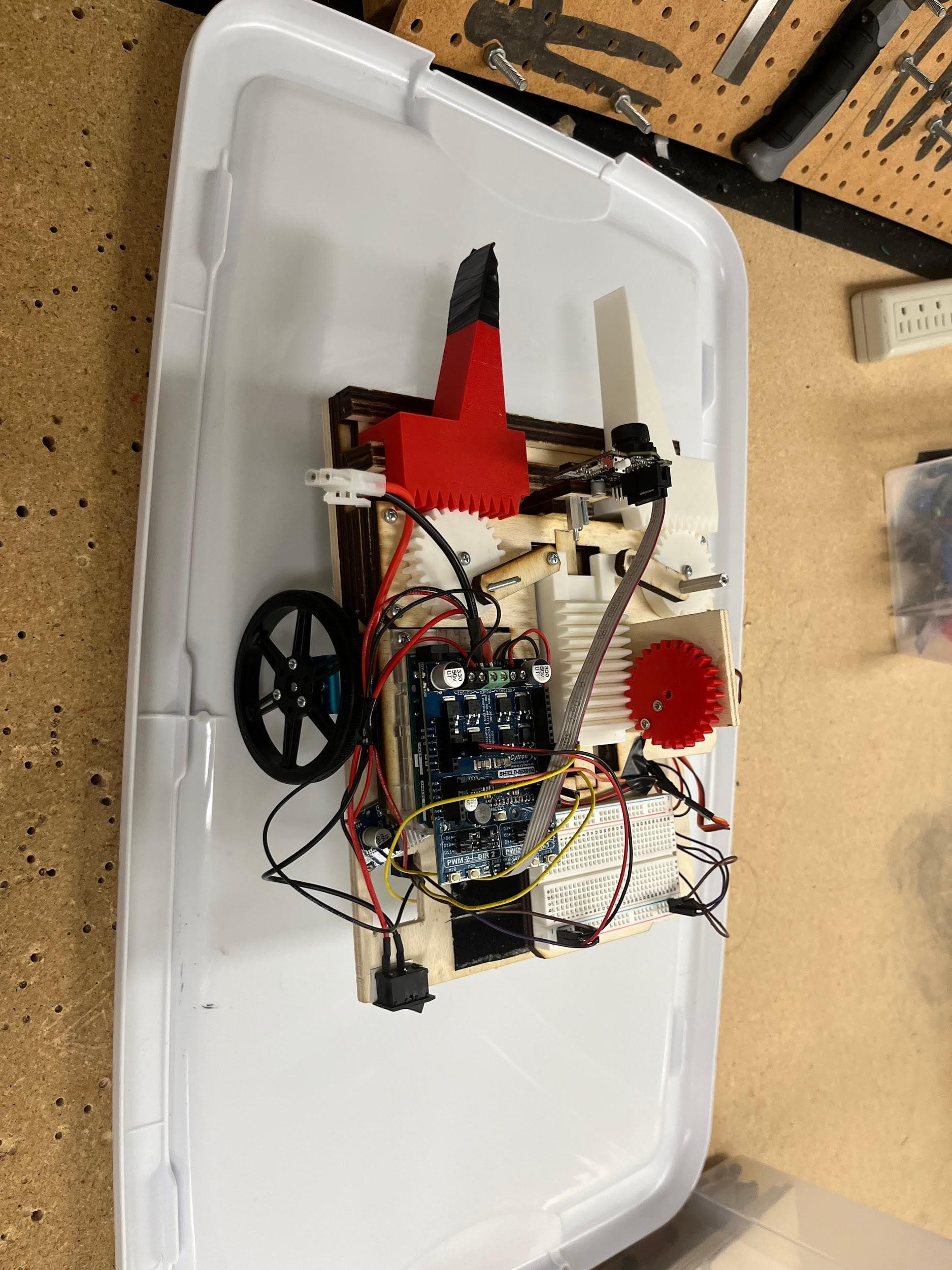 Top-down view of the assembled rover