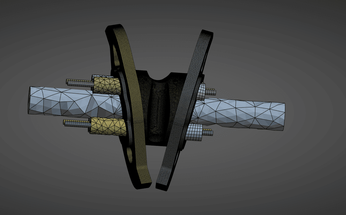 FEA mesh of the weapon shaft, discs, spacers and bolts