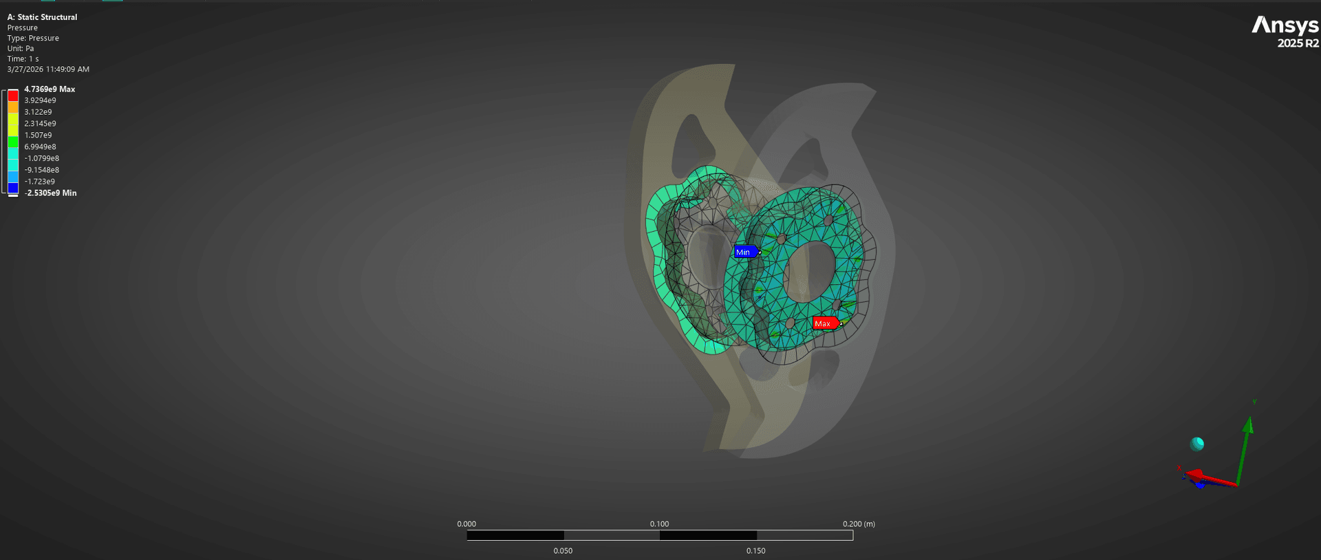 Ansys static structural contact pressure result on the weapon hub and disc faces