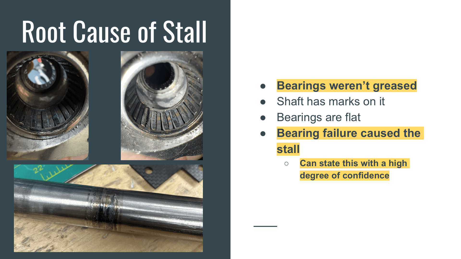 RCA slide: flattened bearings and marked shaft